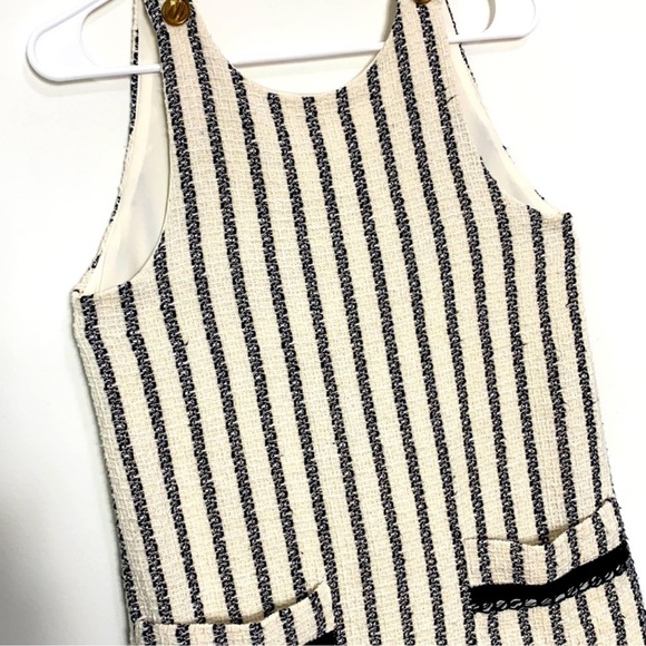 Zara TRF Collection Pinafore Tweed Fringe Striped Mini Shift Dress Size Small/4 - Picture 4 of 7